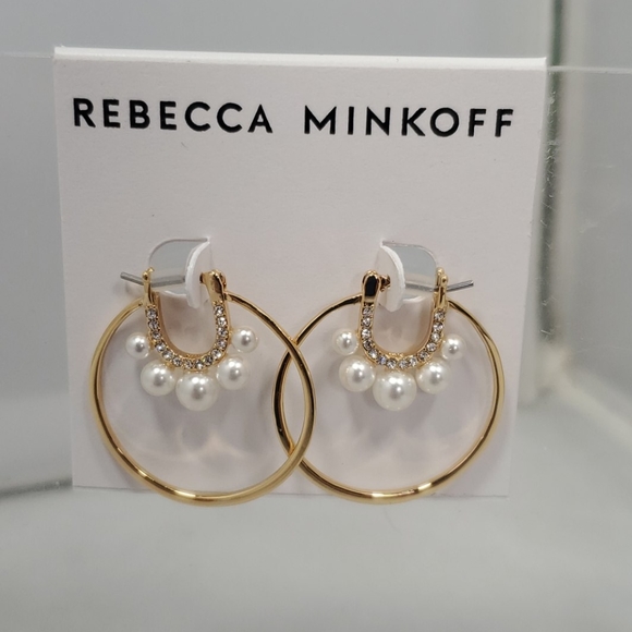 Rebecca Minkoff Sophia Gold Pave Rhinestone Pearl Earrings - Picture 1 of 4
